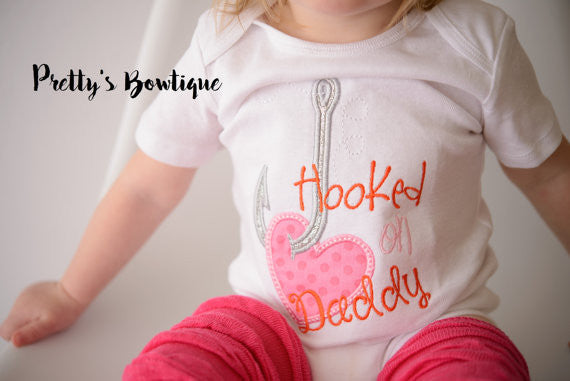Baby Girl Hooked on Daddy bodysuit/Shirt -- Girls Fishing Outfit