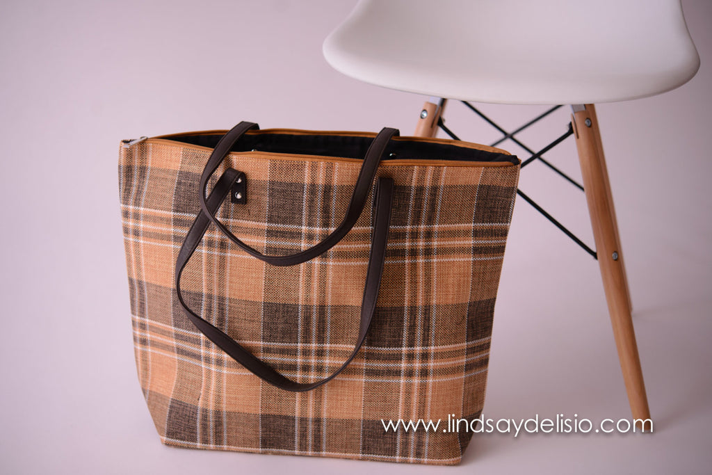 Plaid Purse for Fall -- Monogrammed Bag with Faux Leather Handles - Pretty's Bowtique