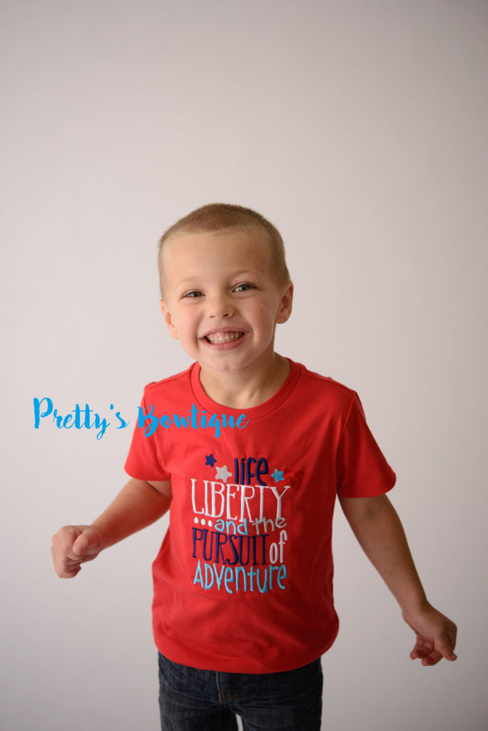 Boys 4th of July shirt-- Life Liberty and the pursuit of adventure -- Fourth of July bodysuit or shirt 4th of July Boys - Pretty's Bowtique