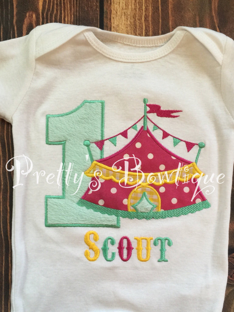 Girls Circus Birthday Shirt-- Circus one piece -- Perfect for a trip to the circus or a Circus party - Pretty's Bowtique