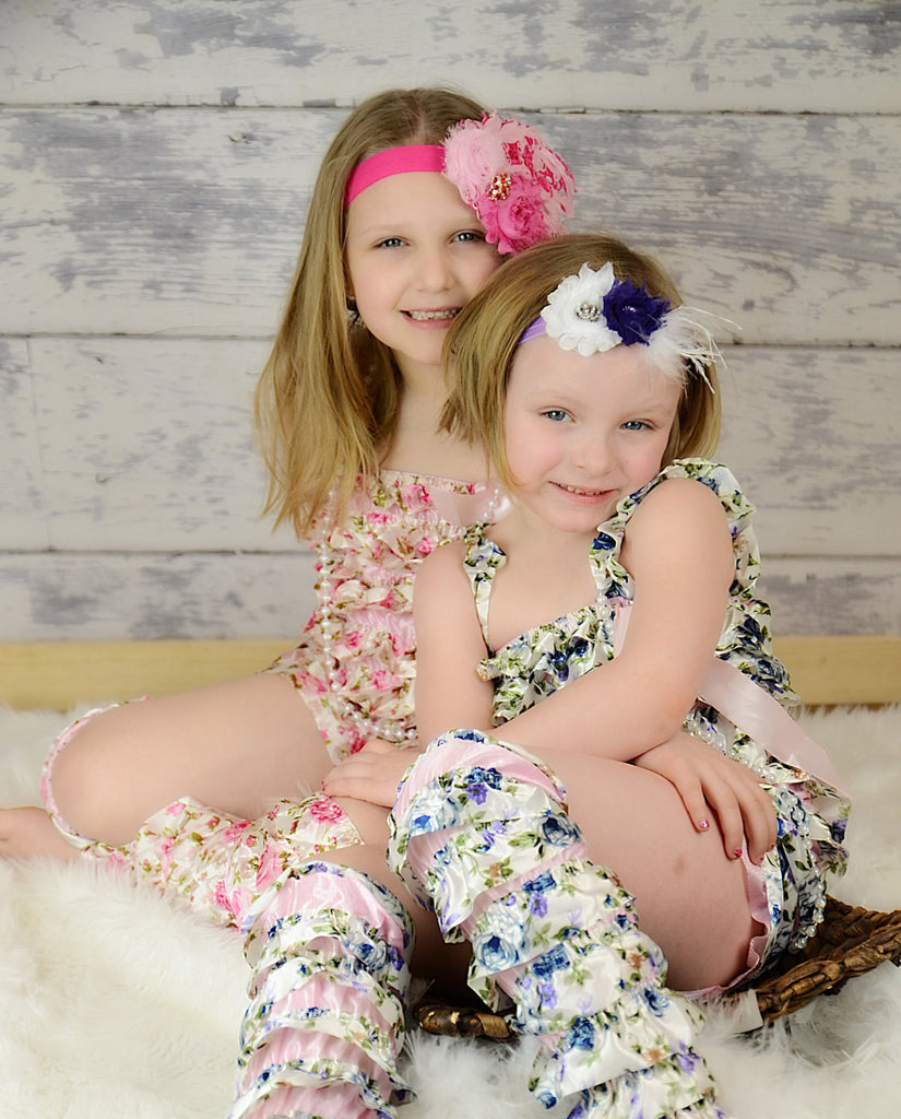 Shabby Rose Purple & White Headband with a crown rhinestone embellishment on a purple headband. - Pretty's Bowtique