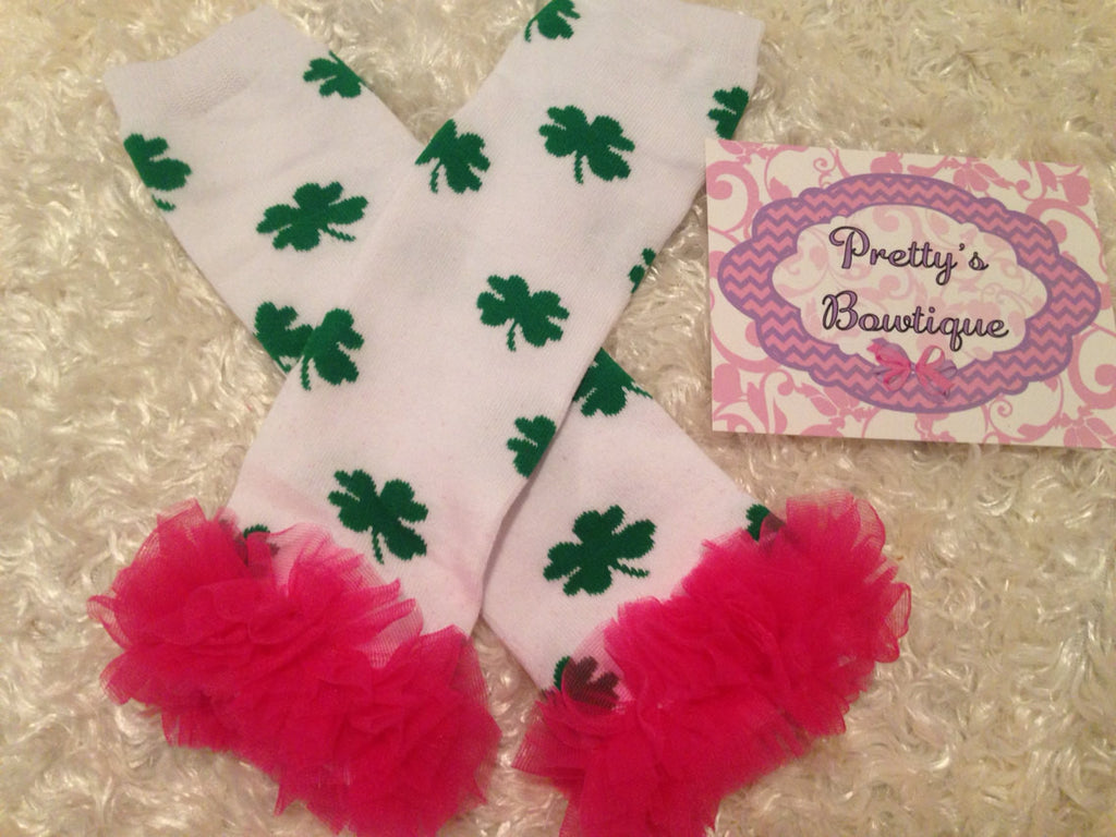 Baby leg warmers girl St. Patricks Day Shamrock Leg Warmers-Baby leg warmers hot pink ruffle - Pretty's Bowtique