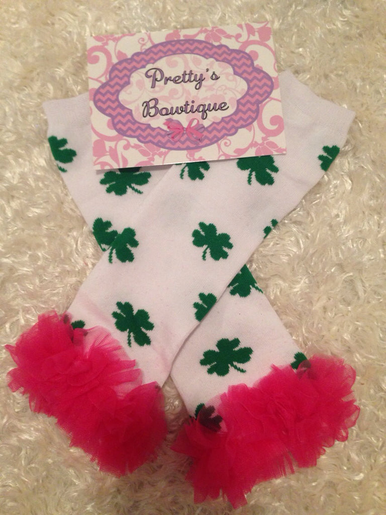 Baby leg warmers girl St. Patricks Day Shamrock Leg Warmers-Baby leg warmers hot pink ruffle - Pretty's Bowtique