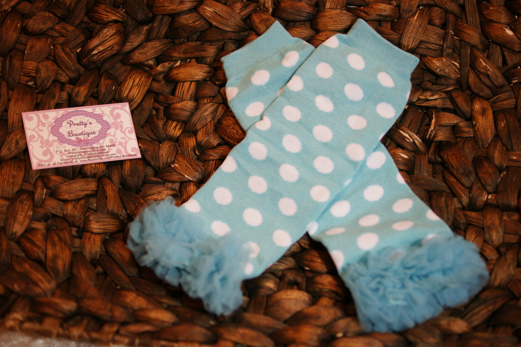 Leg Warmers-Baby leg warmers/Photo Prop turquoise polka dot RUFFLES - Pretty's Bowtique