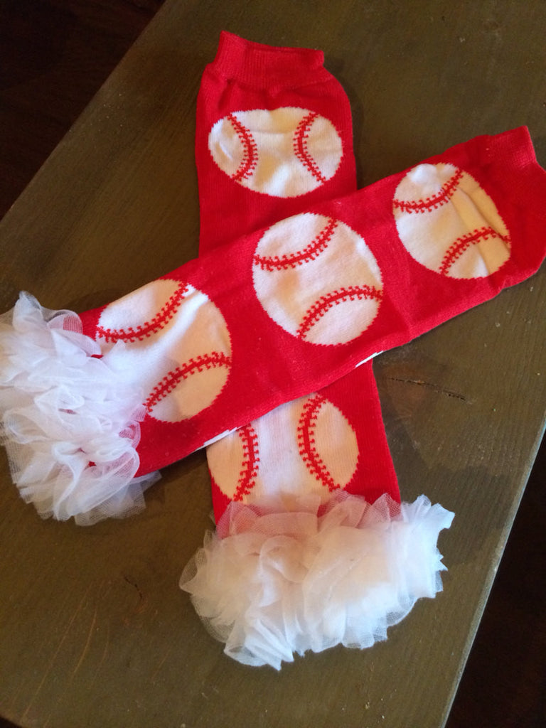 Baseball Leg Warmers-Baby leg warmers/Photo Prop  Baseball Ruffle - Pretty's Bowtique