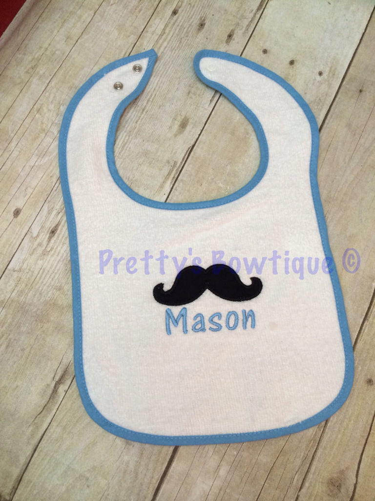 Mustache Bib~ Baby Boy Personalized Bib ~moustache bib ~  custom monogrammed bib ~ baby gift - Pretty's Bowtique