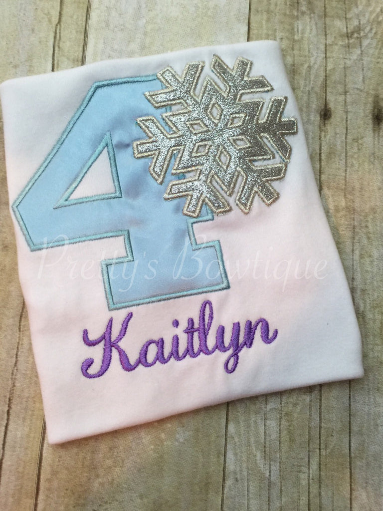 Girls Frozen birthday shirt, winter birthday shirt, winter theme shirt, snowflake shirt, snowflake gown, snowflake girl clothing - Pretty's Bowtique