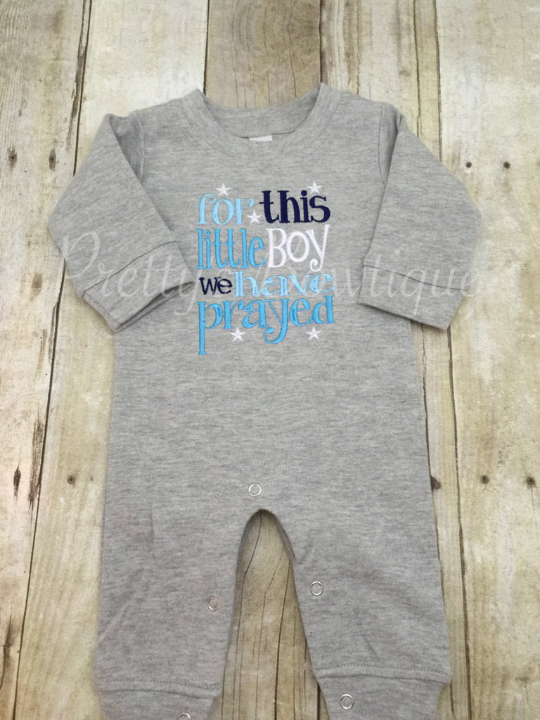 For this Little boy I or WE have Prayed one piece romper--Baby boy coming home outfit -- For this child i have prayed - Pretty's Bowtique