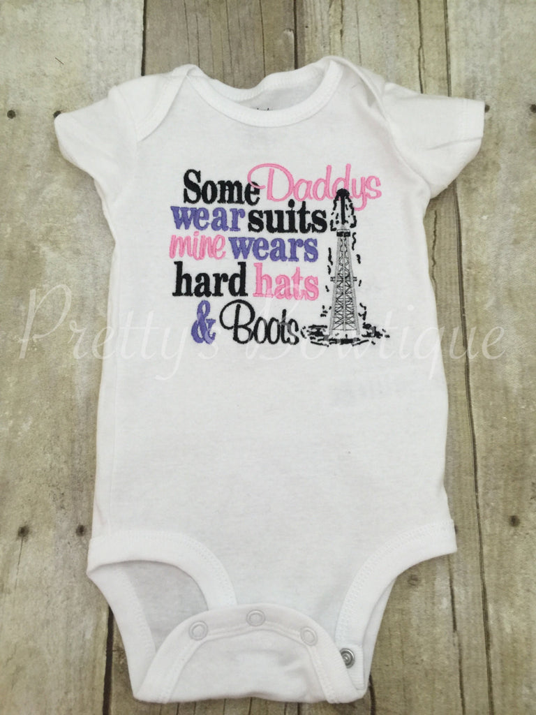 Girls Some Daddys wear suits mine wears hard hats and boots. Bodysuit or t-shirt, bloomer and flower can customize colors - Pretty's Bowtique