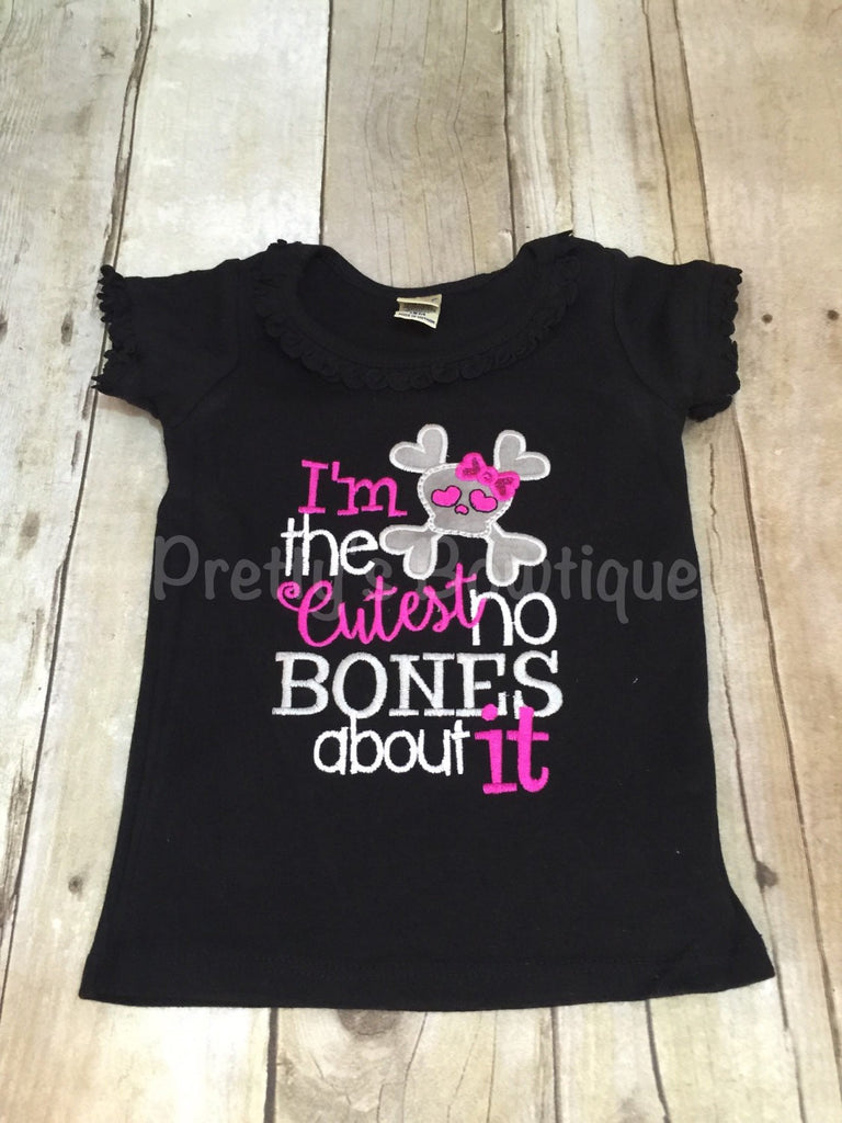 Skull crossbones I'm the cutest no bones about it Adorable Black shirt or bodysuit - Pretty's Bowtique