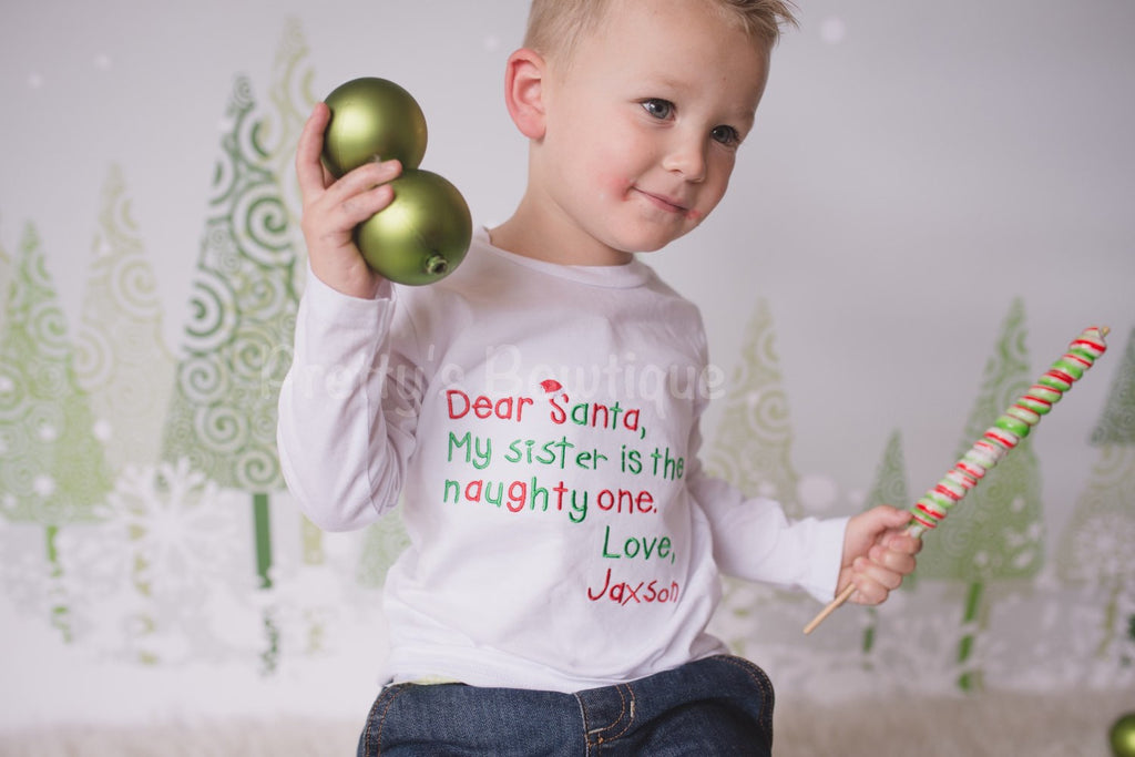 Christmas Shirt for Boy or Girl of Santa Letter Personalized with Name - Pretty's Bowtique