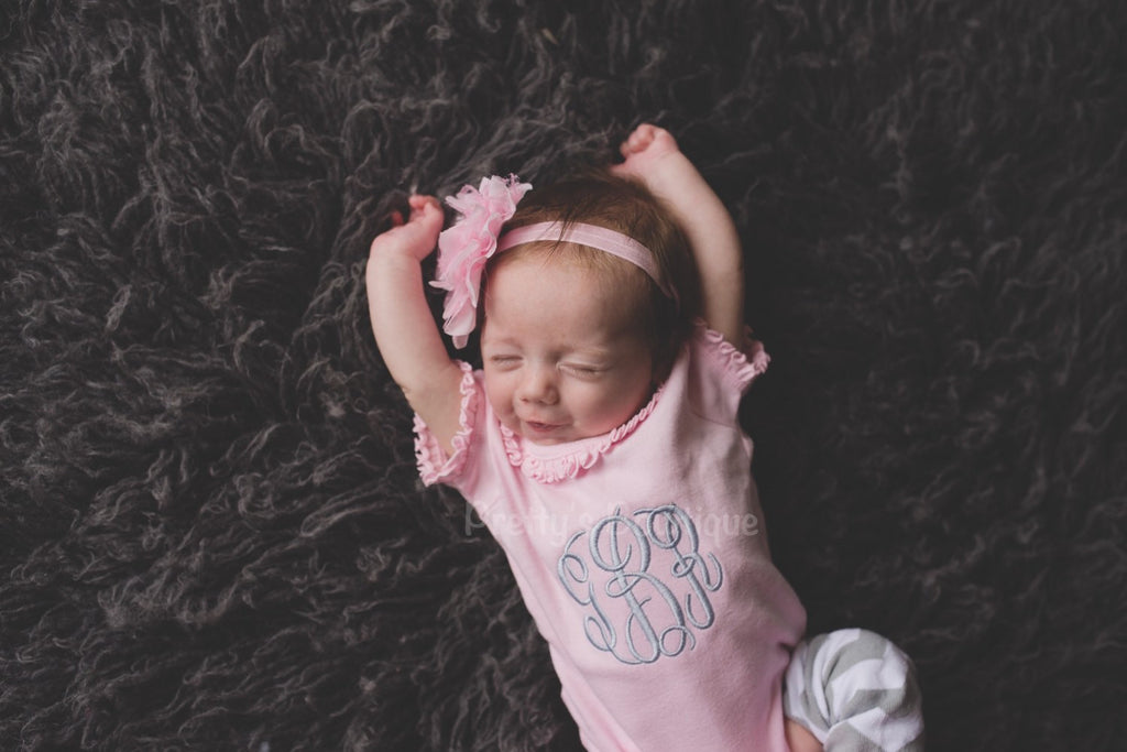 Monogram Girls T Shirt / Bodysuit and headband Light Pink can be customized - Pretty's Bowtique