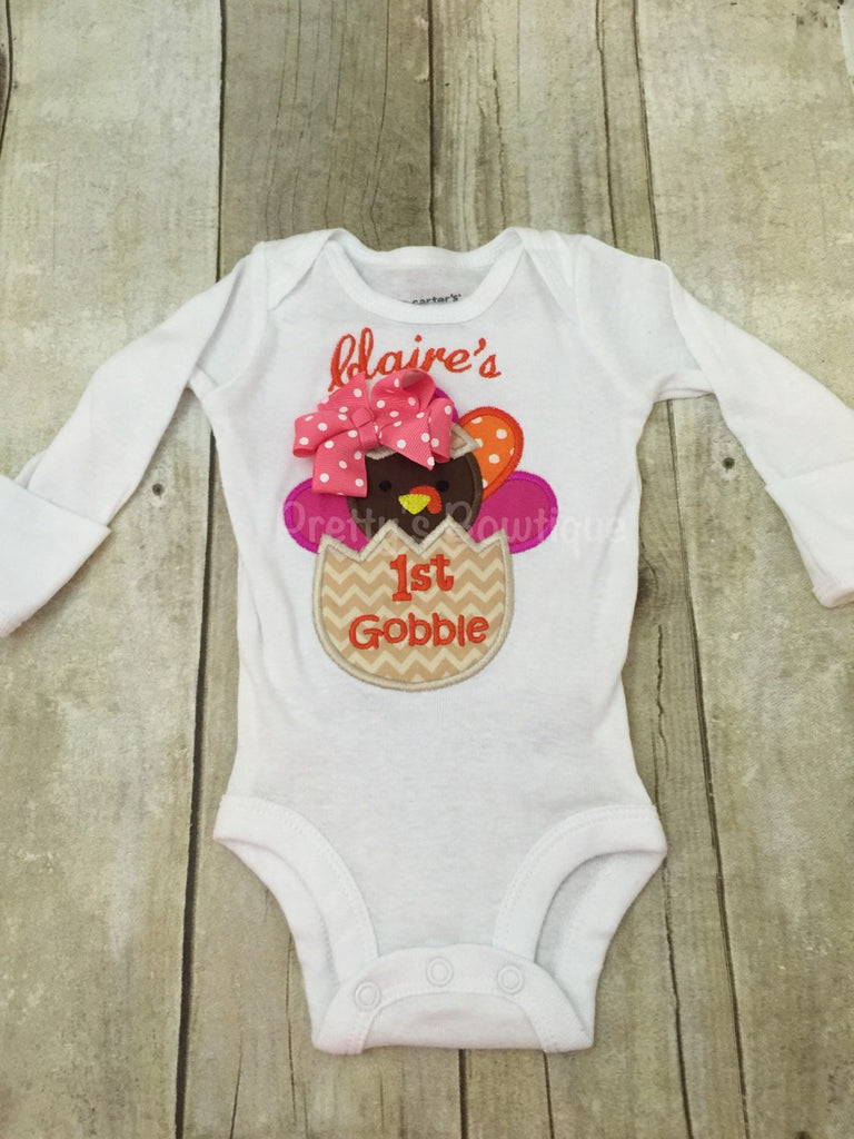 Girls My 1st thanksgiving bodysuit or shirt, legwarmers and headband -- Thanksgiving  My 1ST Gobble baby girls - Pretty's Bowtique