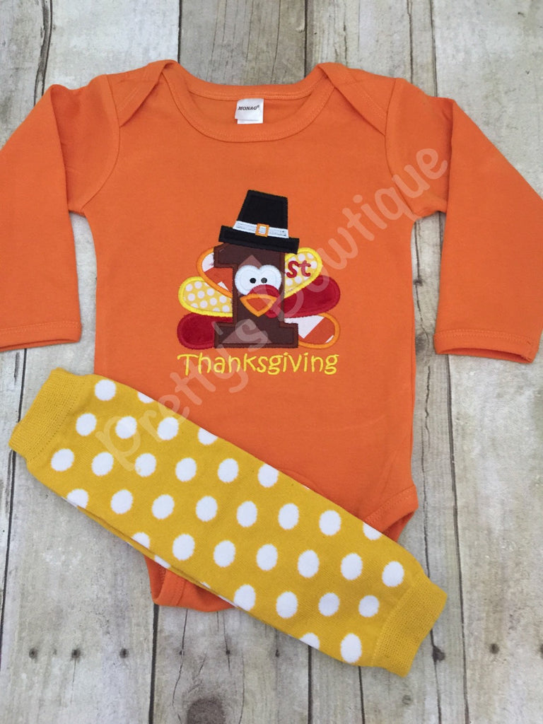 Baby boys 1st Thanksgiving Bodysuit or Shirt and legwarmers -- 1st thanksgiving - Pretty's Bowtique