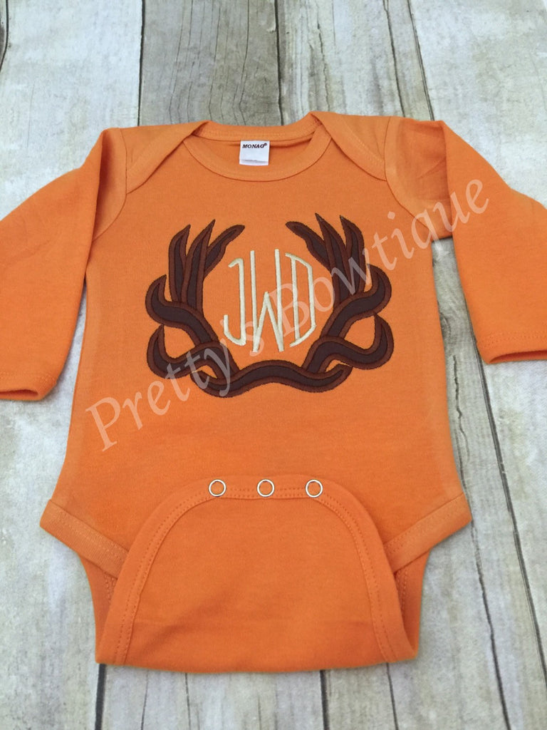 Monogram Deer Antler Bodysuit or t shirt - Can customize colors - Pretty's Bowtique