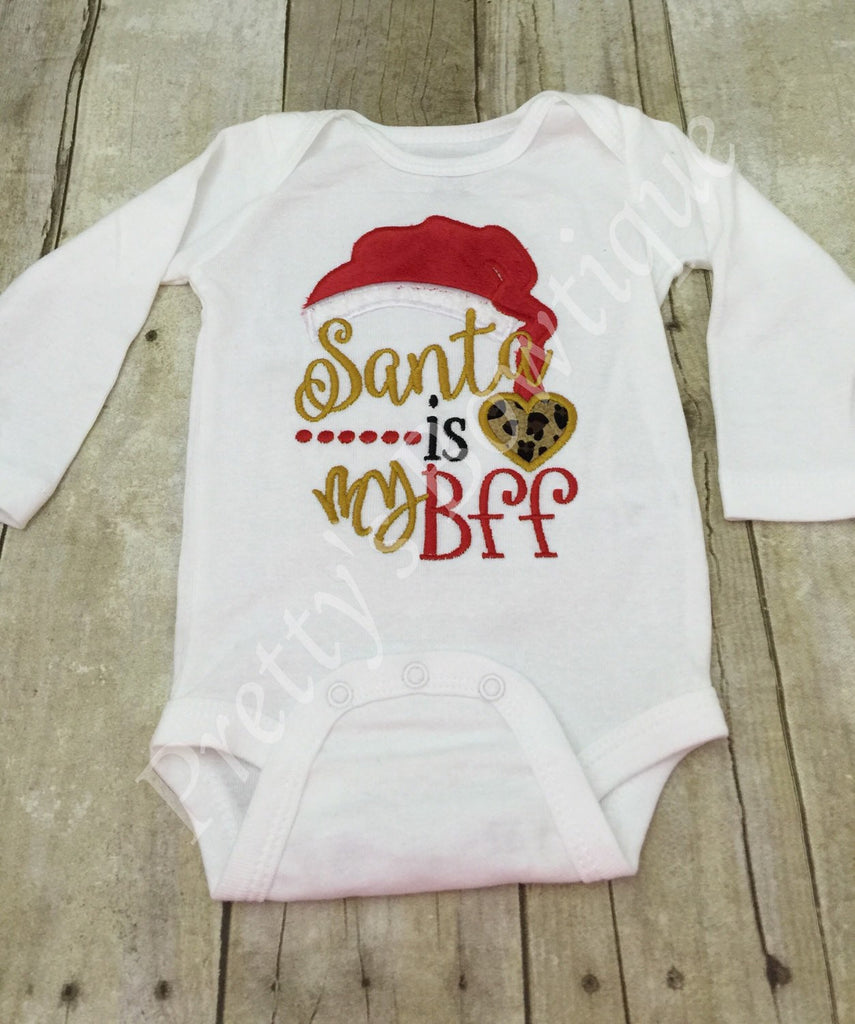 Santa is My BFF Christmas Kids Tshirt or Baby Bodysuit -- Sizes Newborn to Youth 14 - Pretty's Bowtique