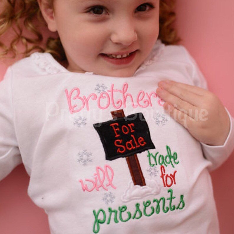 Christmas Shirt Brothers for sale will trade for presents T shirt or bodysuit - can customize for Brother, Sister, Cousin etc Boy or Girl - Pretty's Bowtique