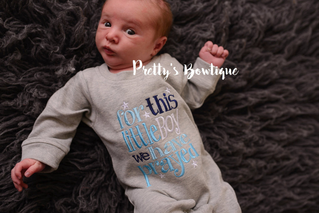 For this Little boy I or WE have Prayed one piece romper--Baby boy coming home outfit -- For this child i have prayed - Pretty's Bowtique