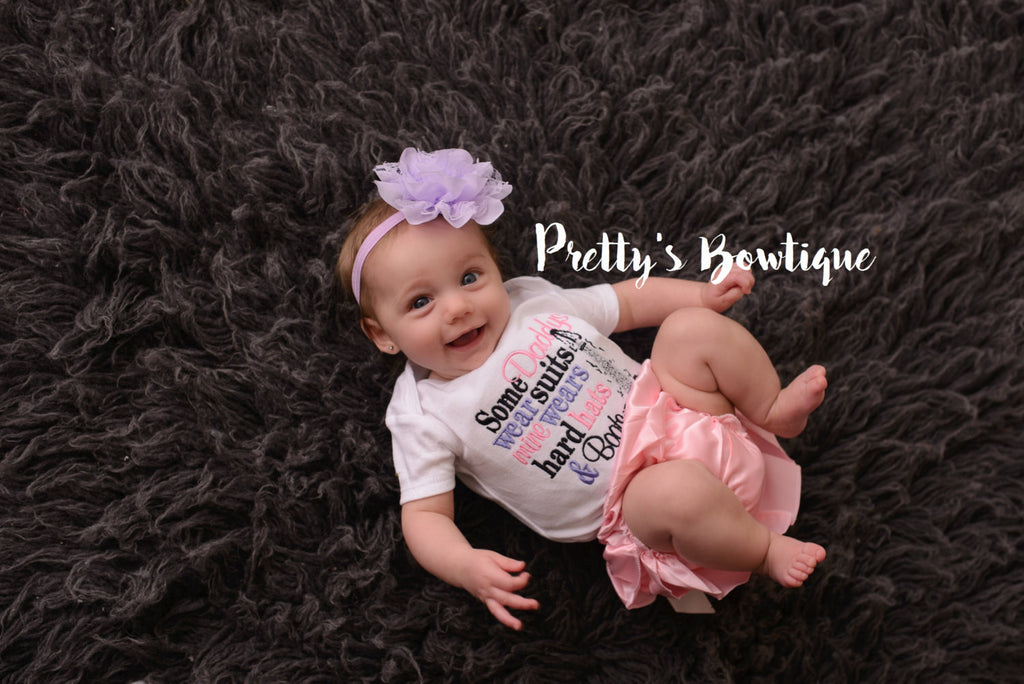 Girls Some Daddys wear suits mine wears hard hats and boots. Bodysuit or t-shirt, bloomer and flower can customize colors - Pretty's Bowtique