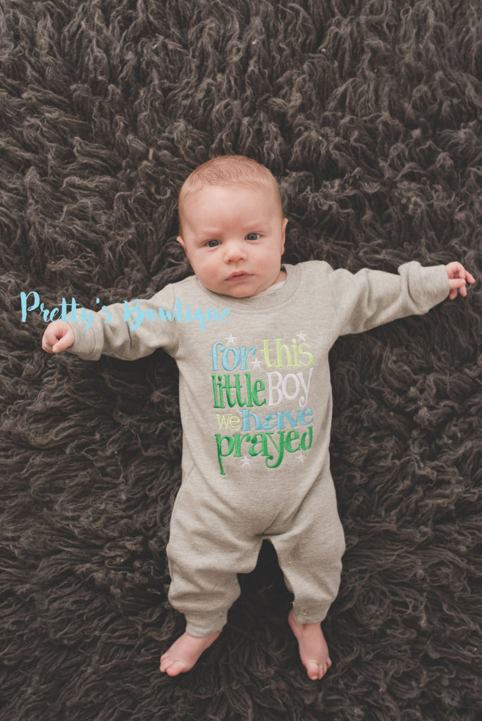 Newborn coming home outfit - For this Little BOY I or WE have Prayed one piece romper - Pretty's Bowtique