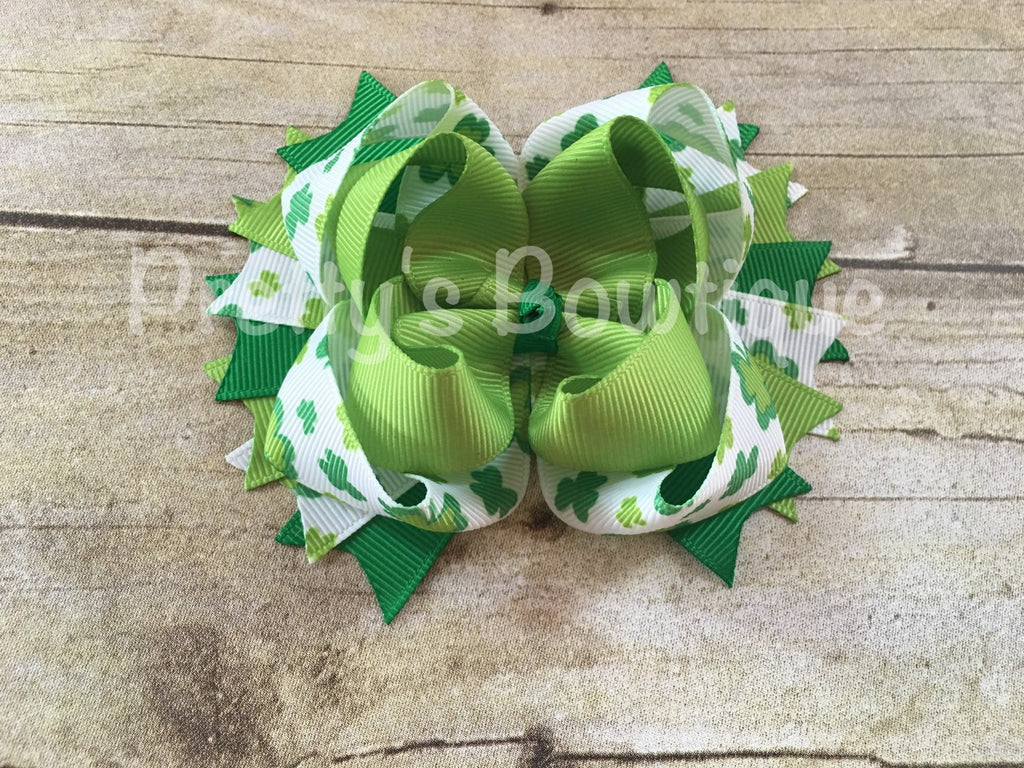 St. Patrick's  Bow -- Saint Patricks Bow -- St. Patricks Day Headband -- Pink, green, white - Pretty's Bowtique