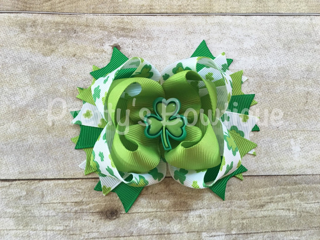 St. Patrick's  Bow -- Saint Patricks Bow -- St. Patricks Day Headband -- Pink, green, white - Pretty's Bowtique