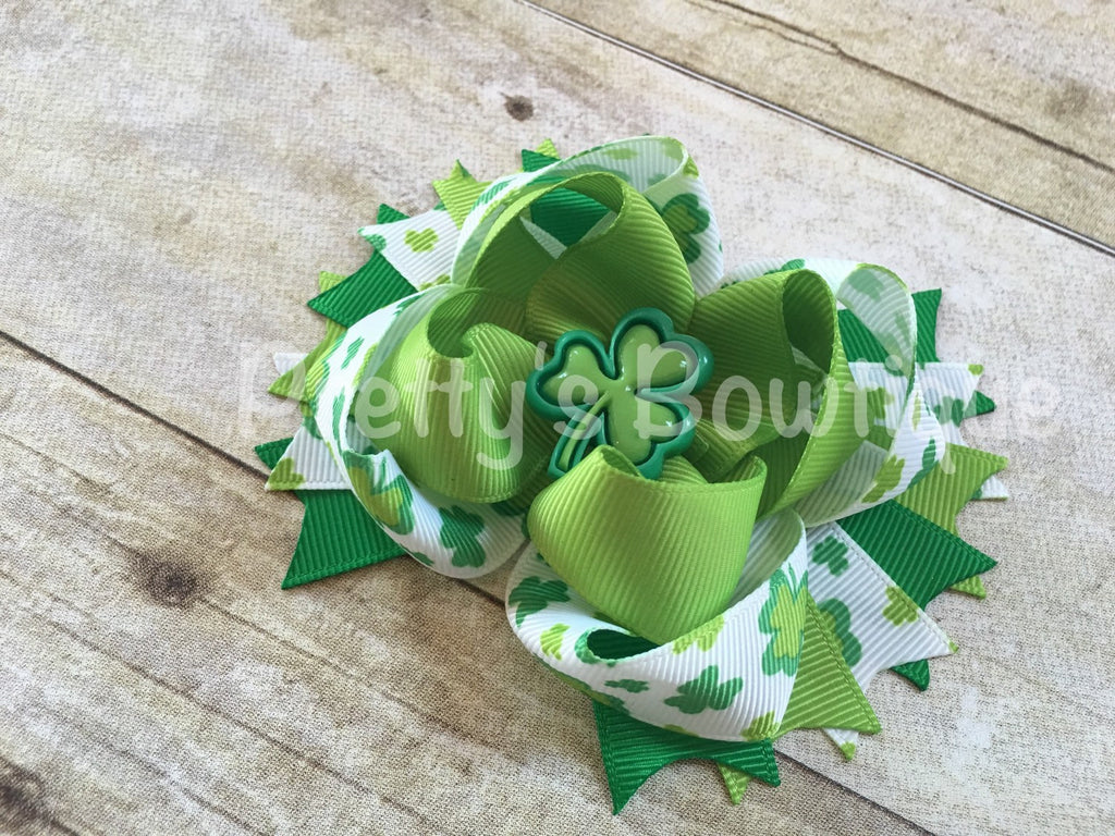 St. Patrick's  Bow -- Saint Patricks Bow -- St. Patricks Day Headband -- Pink, green, white - Pretty's Bowtique