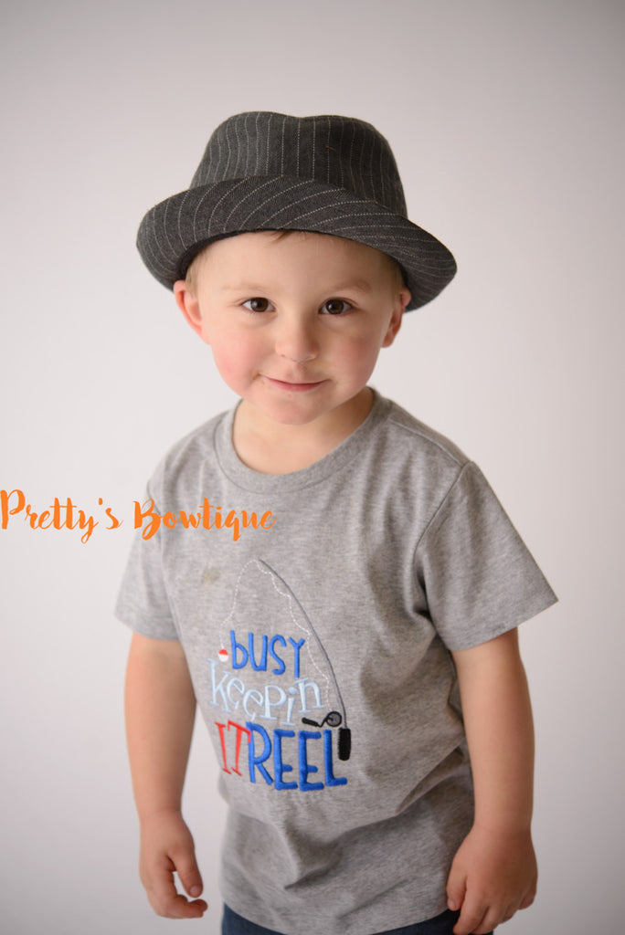 Busy keepin it reel bodysuit or shirt boy -- Embroidered fishing shirt -- Boys Fishing shirt -- Boys summer shirt--kids fishing shirt - Pretty's Bowtique